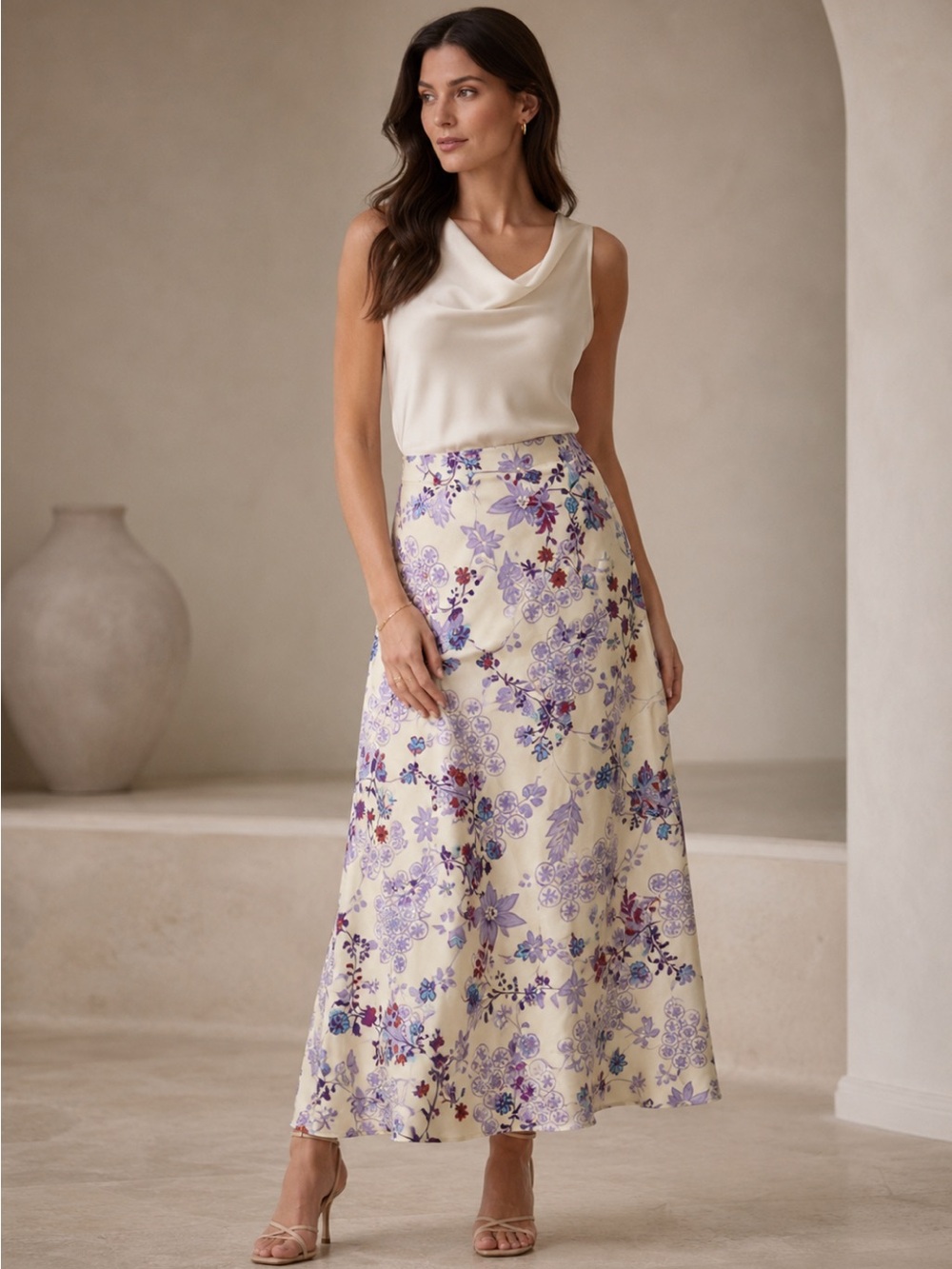 Vtg Ann Taylor Silk Floral Maxi Skirt Womens Size 2 A-Line Plum Purple Lined